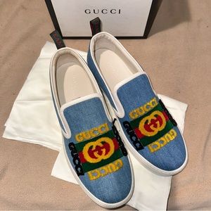 Men's Gucci Team Kura Dublin Denim Canvas Slip-on Shoes  men’s size 9